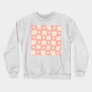 Large Floral Checker Board - peachy pink and warm beige Crewneck Sweatshirt